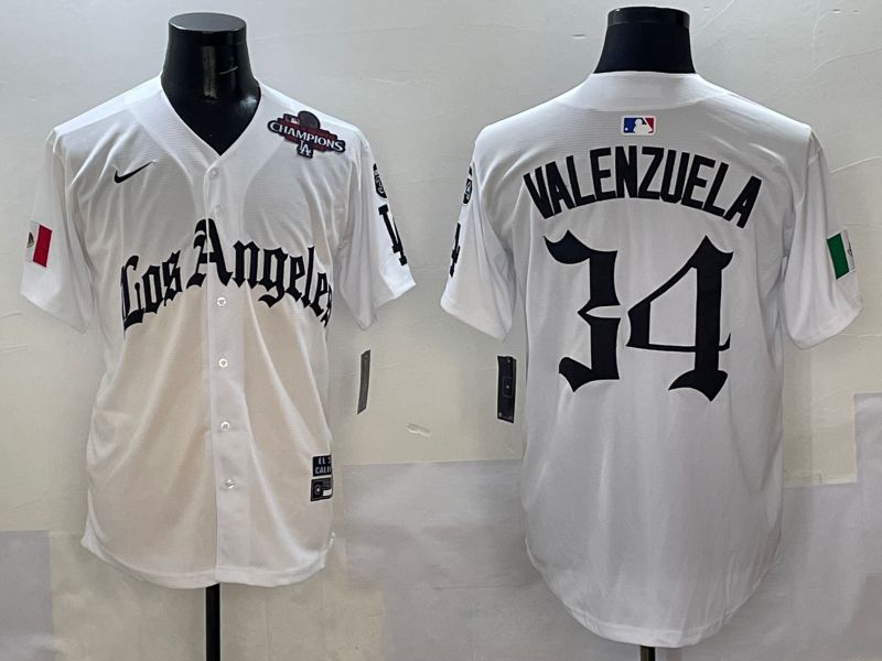 Men Los Angeles Dodgers #34 Valenzuela White Five generations Joint Name 2025 Nike MLB Jersey style 8
